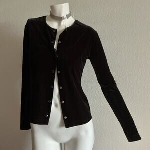 Vintage 90s Esprit Velvet Cardigan - Y2K Rare Pearl Snap Buttons - Size Small